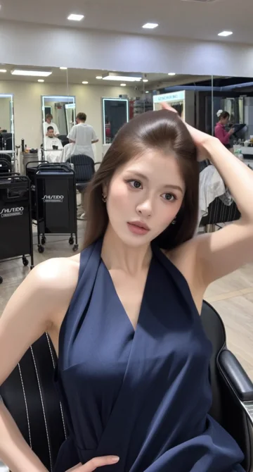 AI style reference · Cocoa-brown hair with a side-swept front and lightly shaped ends.