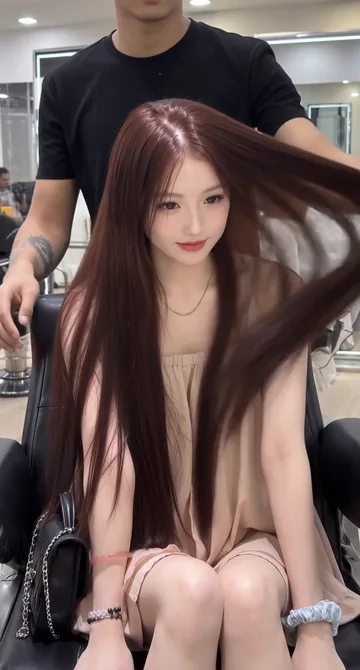 AI style reference · A long, straighter auburn shape with a centre part.